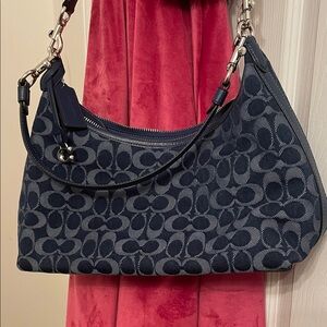 Coach Dark Blue Monogram Shoulder Bag
